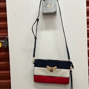 Stylish Navy, White, and Red Crossbody Bag